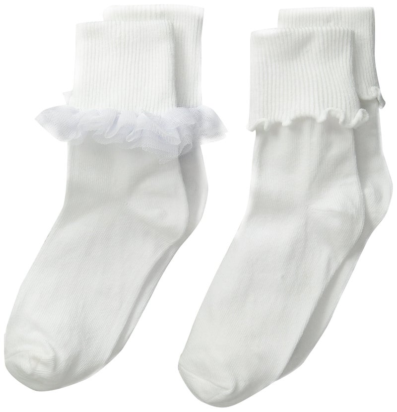 Jefferies Socks Big Girls' Ruffle and Ripple Edge Turn Cuff Socks, White/White, X-Small(Pack of 2) - Image 1